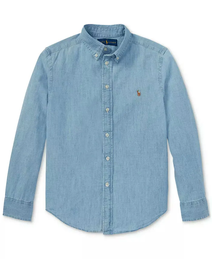 (Bill Macys) Ralph Lauren Big Boys Cotton Chambray Shirt 2