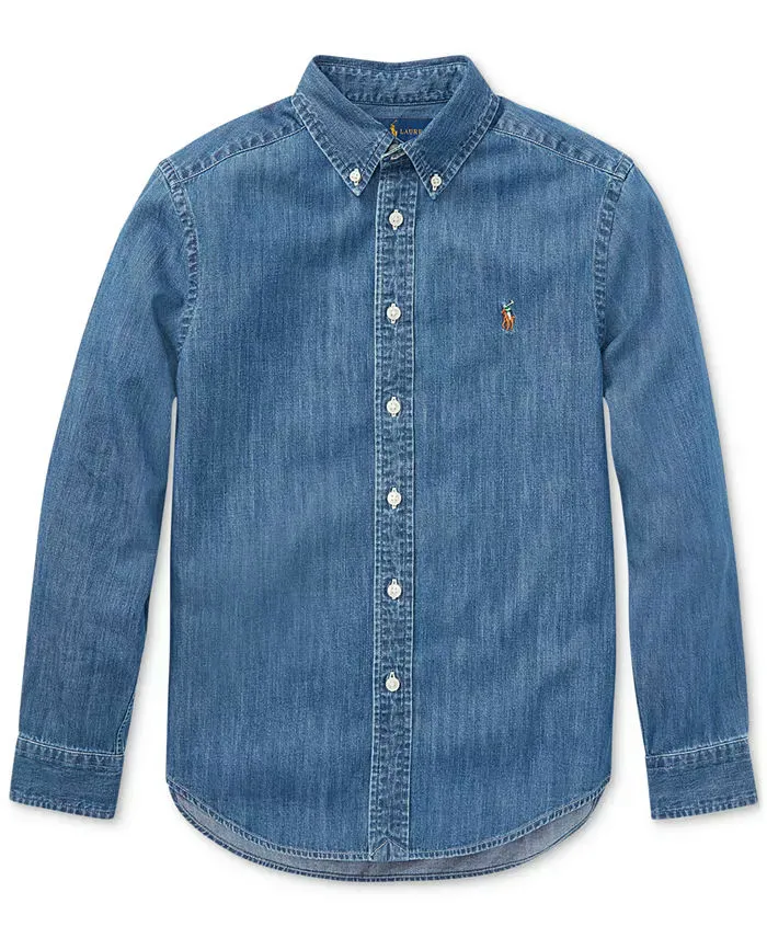 (Bill Macys) Ralph Lauren Big Boys Cotton Chambray Shirt